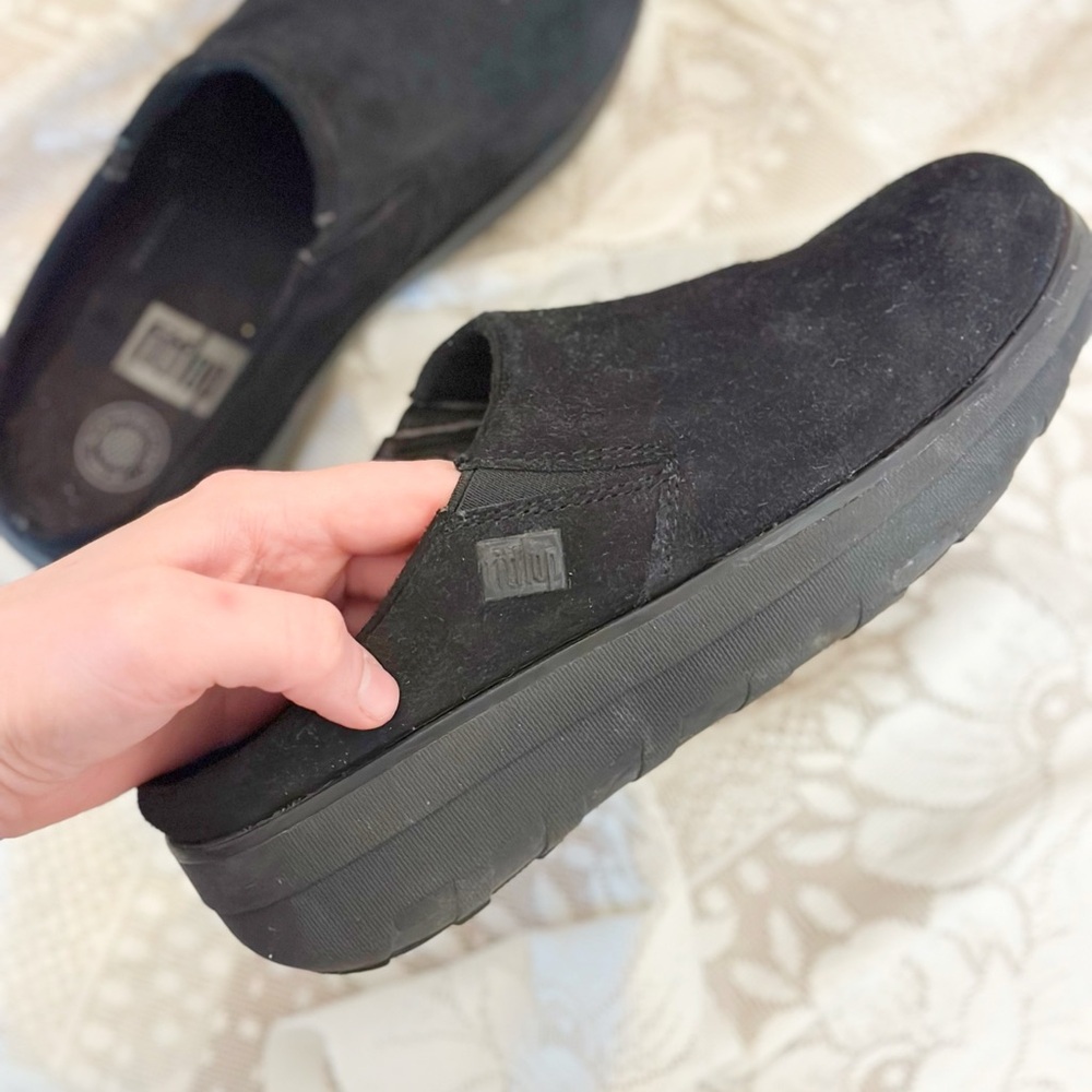 FitFlop Women's Black Suede Slip-On Clog Mules - Picture 2 of 3